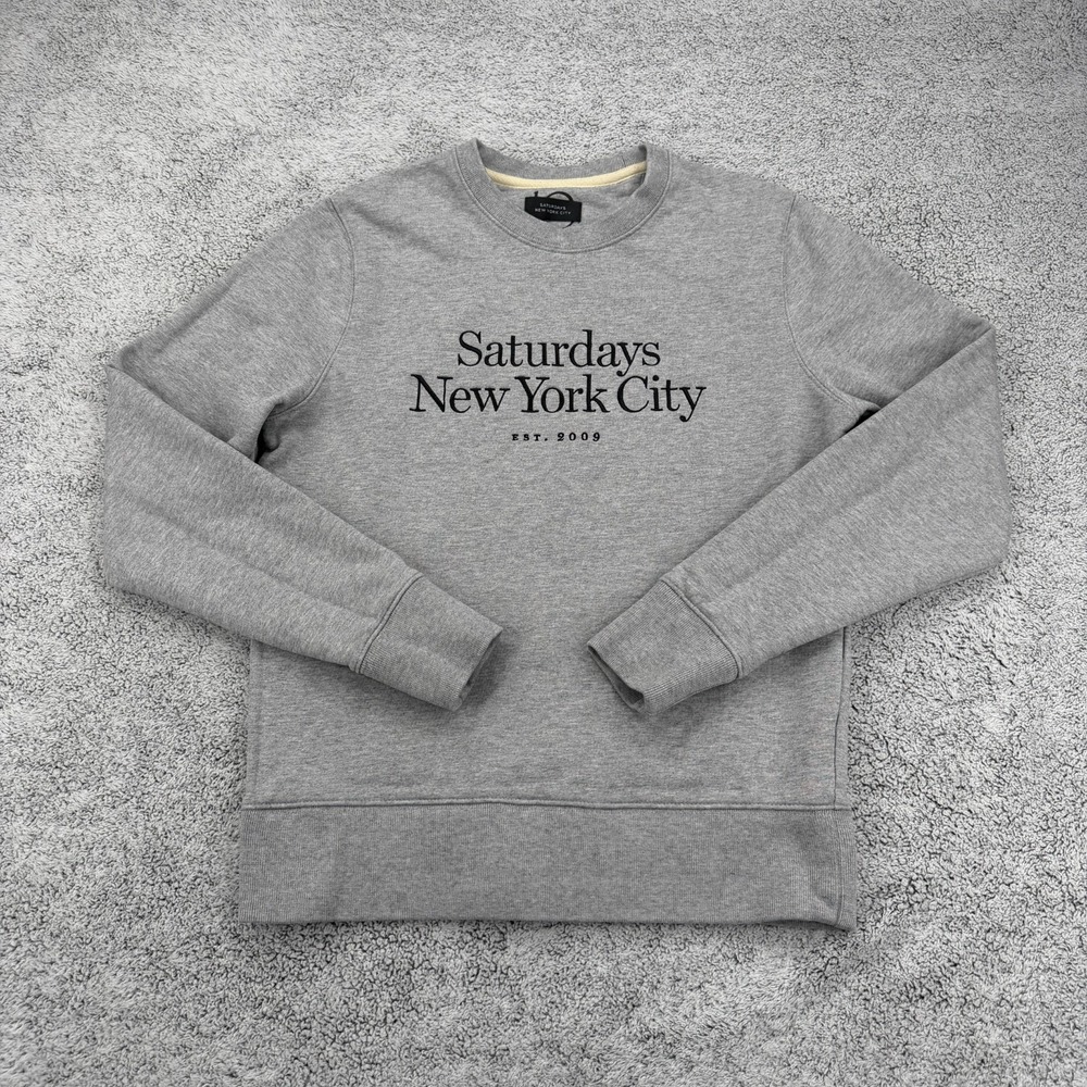 Saturdays NYC Sweatshirt Mens Small Gray Crewneck Spell Out Logo Cotton Pullover